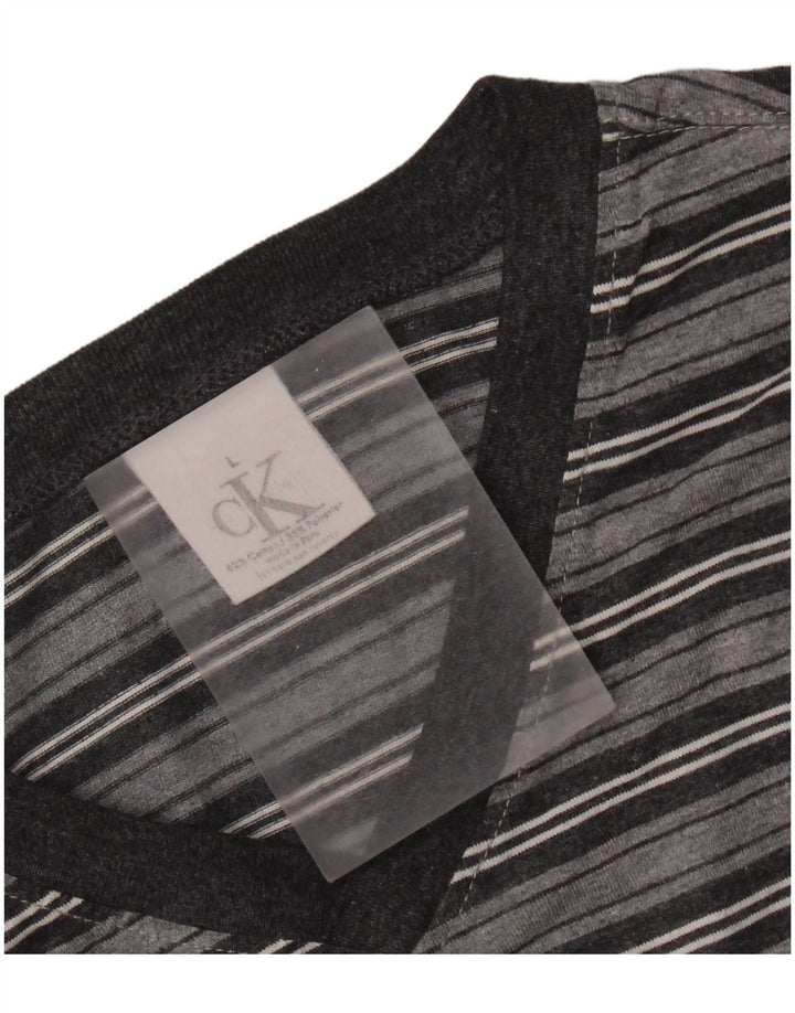CALVIN KLEIN Męski T-shirt Top, duży, szary, bawełniany w paski