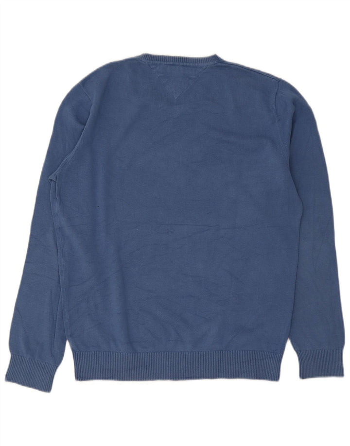 Męski sweter Tommy Hilfiger z dekoltem w kształcie litery V, średnioniebieski, bawełniany
