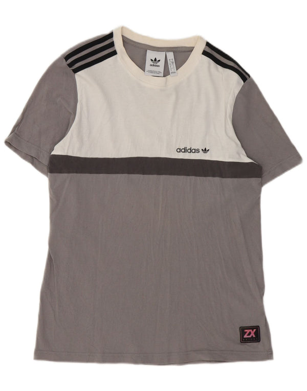 Adidas Męska koszulka Top, mała, szara, bawełniana z blokami kolorów