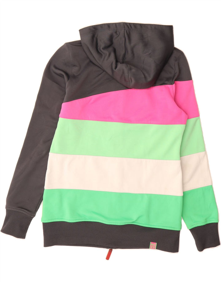 ROXY Womens Zip Hoodie Sweater UK 10 Small Multicoloured Striped Polyester Vintage Roxy and Second-Hand Roxy from Messina Hembry 