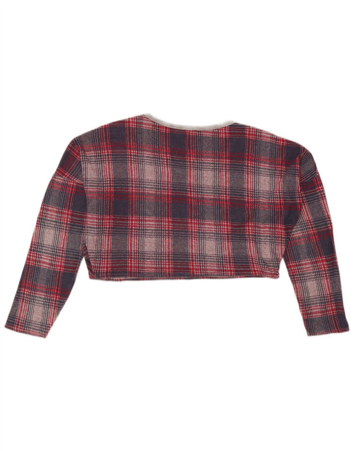 Topshop damski krótki top oversize z długim rękawem, UK 8, mały, czerwony w pepitkę