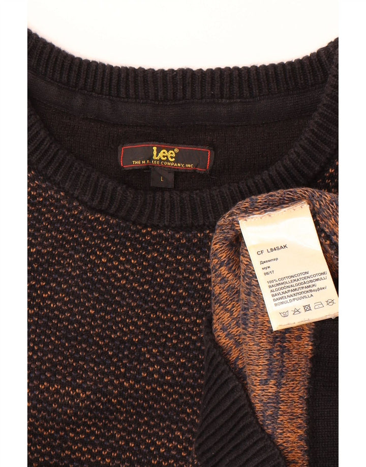 LEE Mens Crew Neck Jumper Sweater Large Navy Blue Flecked Cotton