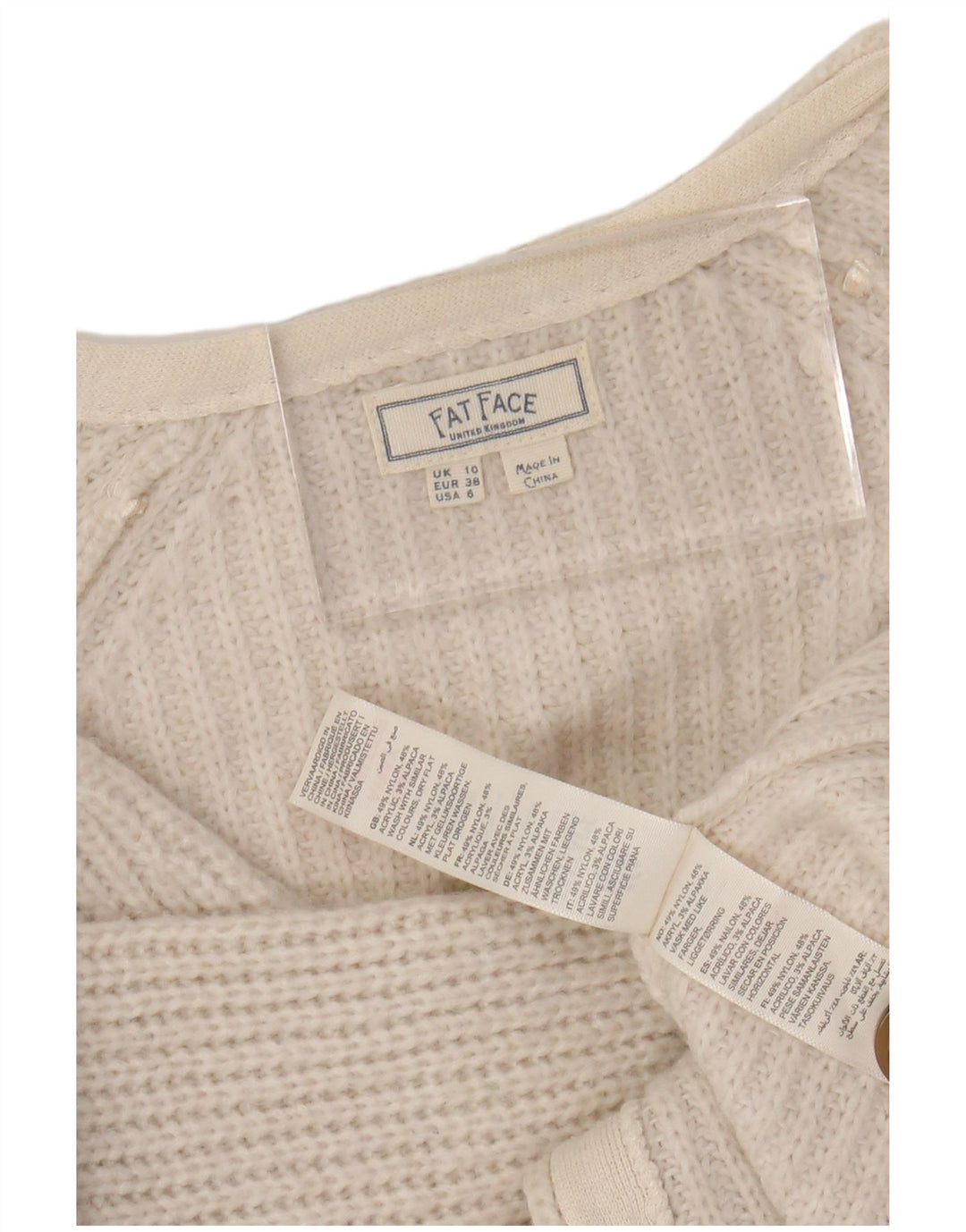 Damski sweter oversize FAT FACE Crop Cardigan UK 10, mały, biały nylon