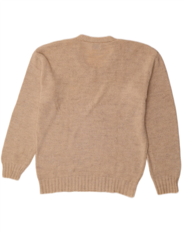 BENETTON Mens V-Neck Jumper Sweater Small Beige Cotton