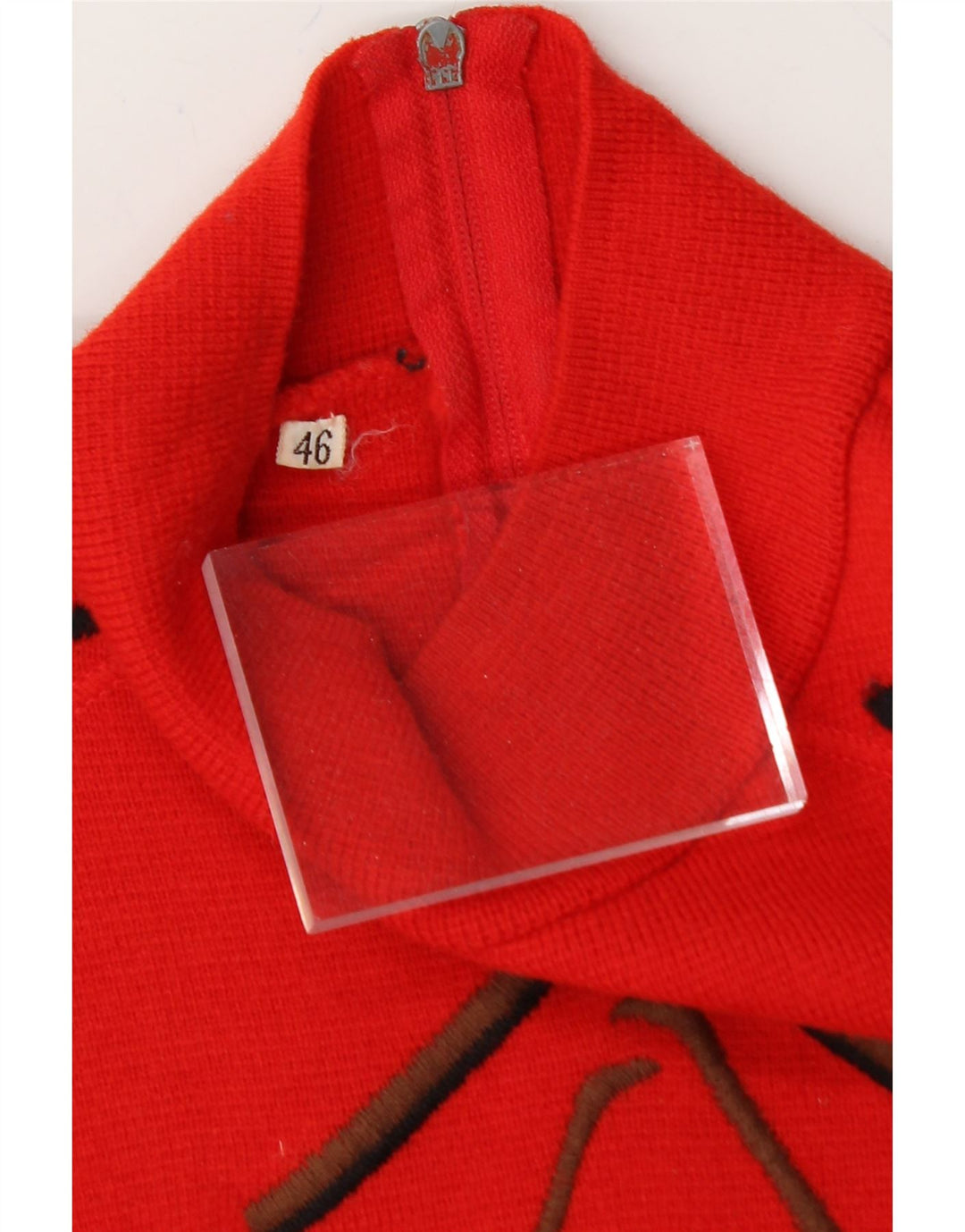 VINTAGE Womens Turtle Neck Jumper Sweater IT 46 Large Red Geometric Vintage Vintage and Second-Hand Vintage from Messina Hembry 