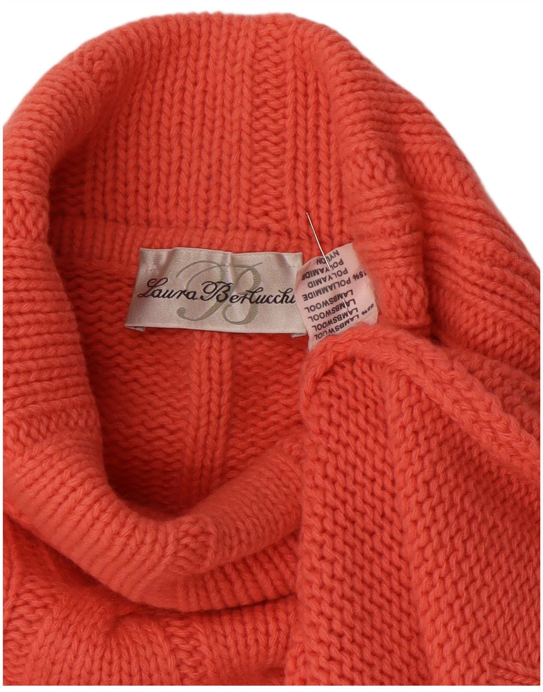 Damski sweter z golfem Laura Berlucchi UK 16, duży, różowy, z owczej wełny