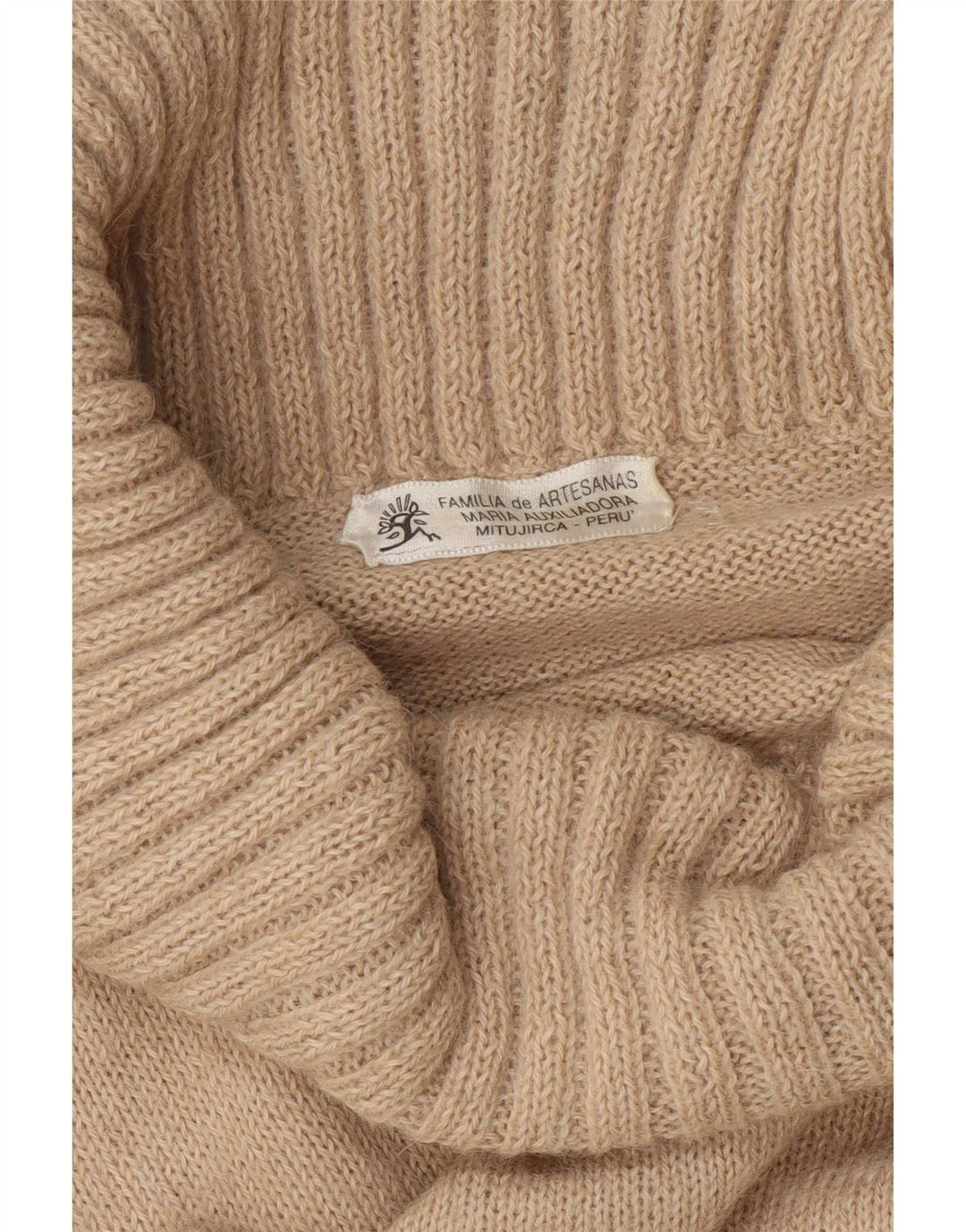 Vintage damski sweter z golfem UK 12 średni beż Fair Isle