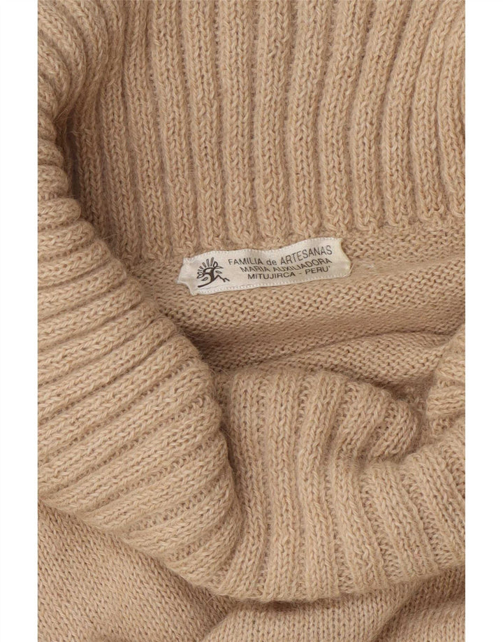 Vintage damski sweter z golfem UK 12 średni beż Fair Isle