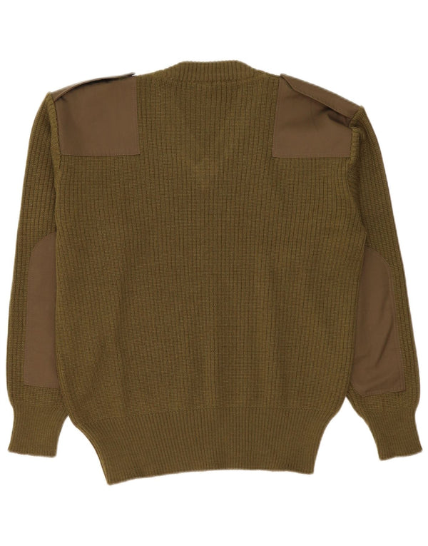 Vintage męski sweter wojskowy z dekoltem w szpic, duża armia khaki