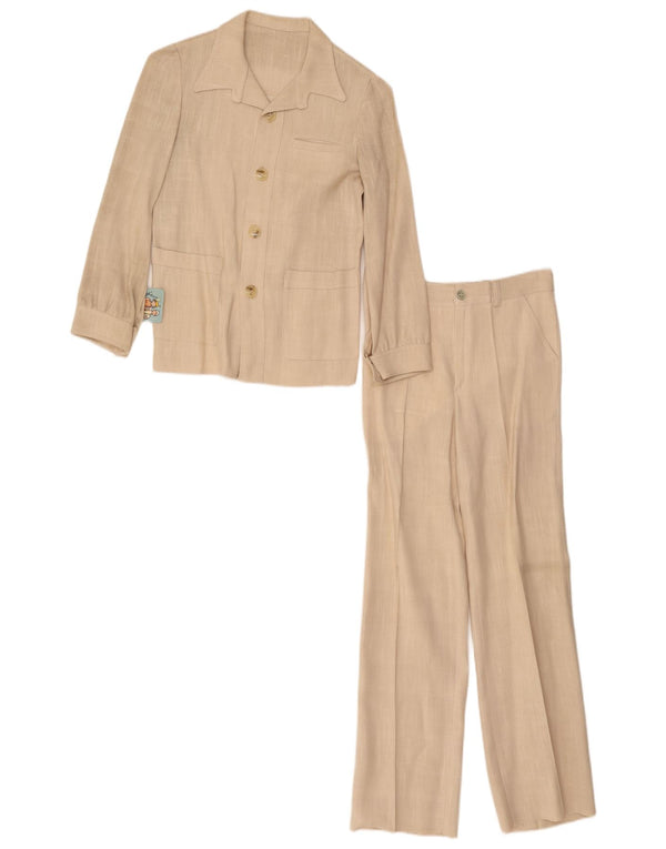 Vintage damski garnitur zapinany na 4 guziki, dwuczęściowy EU 34 XS W26 L26 beżowy wiskoza