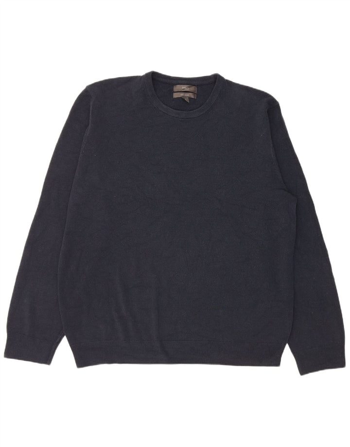 Marks & Spencer Męski sweter z okrągłym dekoltem 2XL Granatowy akryl