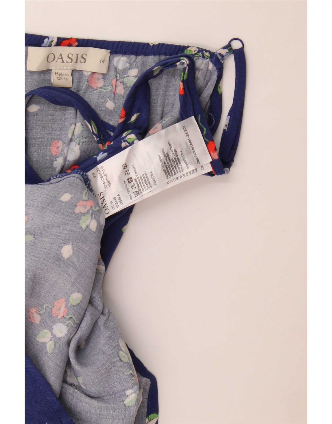 Damski top na ramiączkach Oasis UK 14, średni niebieski, wiskoza w kwiaty