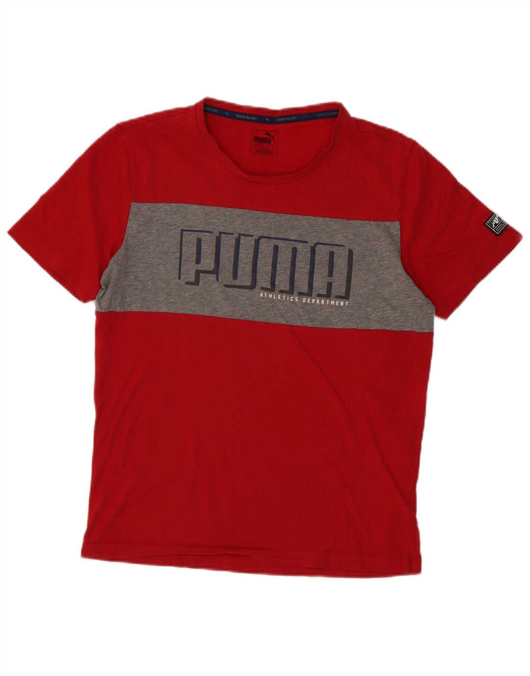 PUMA Mens Graphic T-Shirt Top Small Red Colourblock Cotton