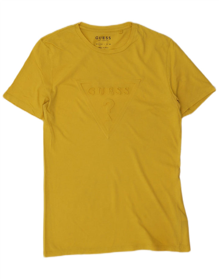Męski T-shirt Guess z grafiką, mały, żółty, bawełniany