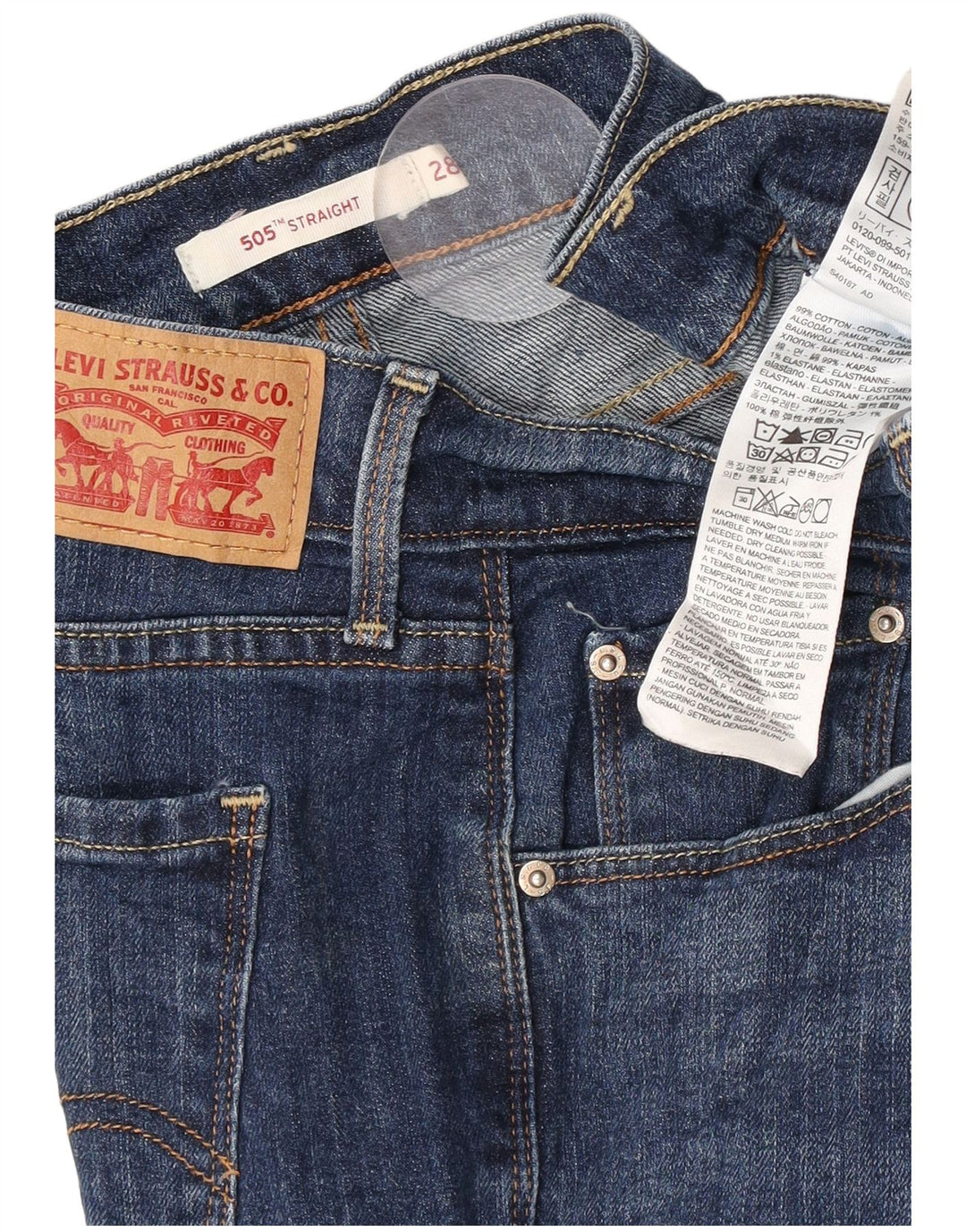 Damskie dżinsy Levi's 505 Straight W28 L32 Niebieskie bawełniane