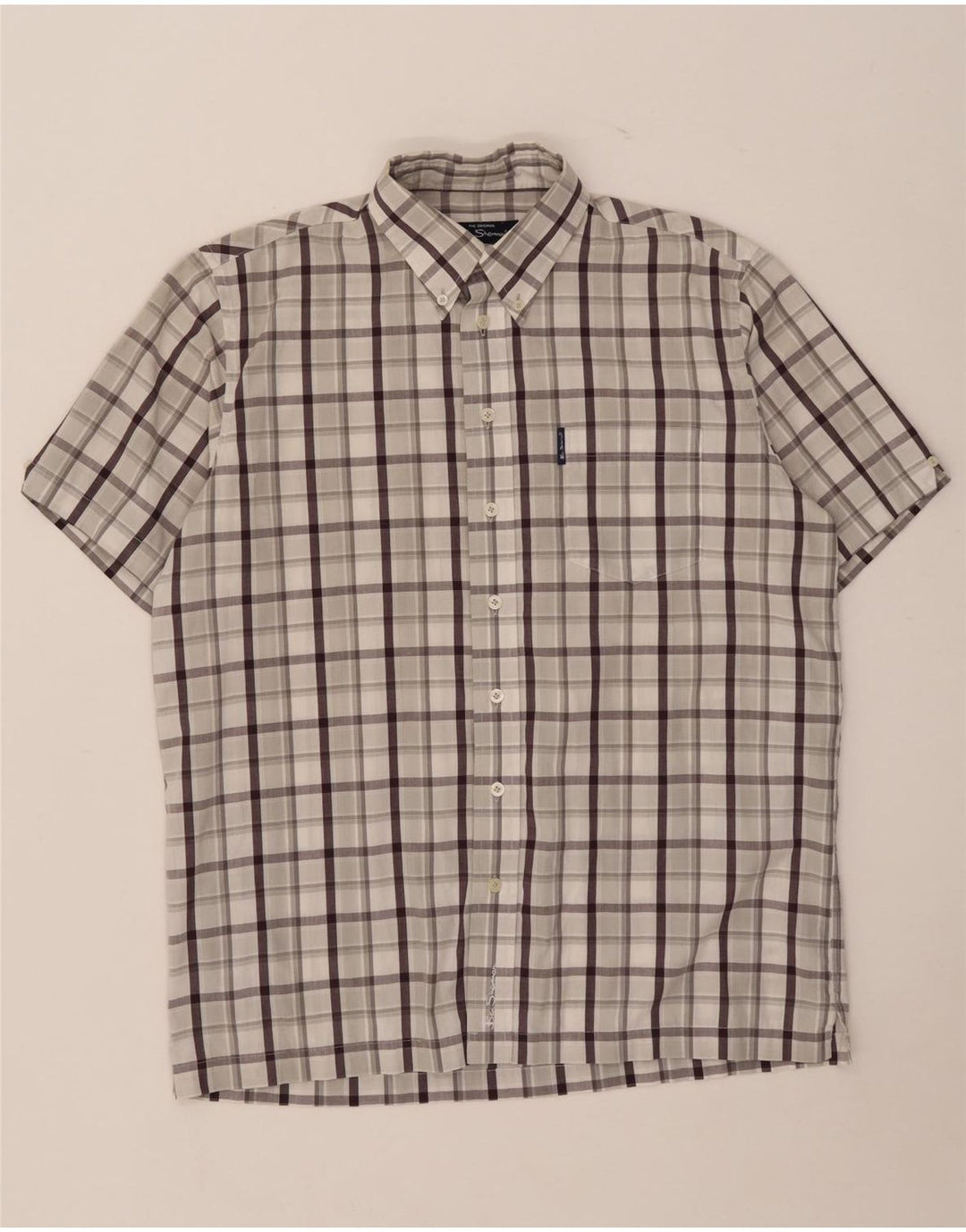 Męska koszula z krótkim rękawem Ben Sherman, bawełniana w średnią szarą kratkę