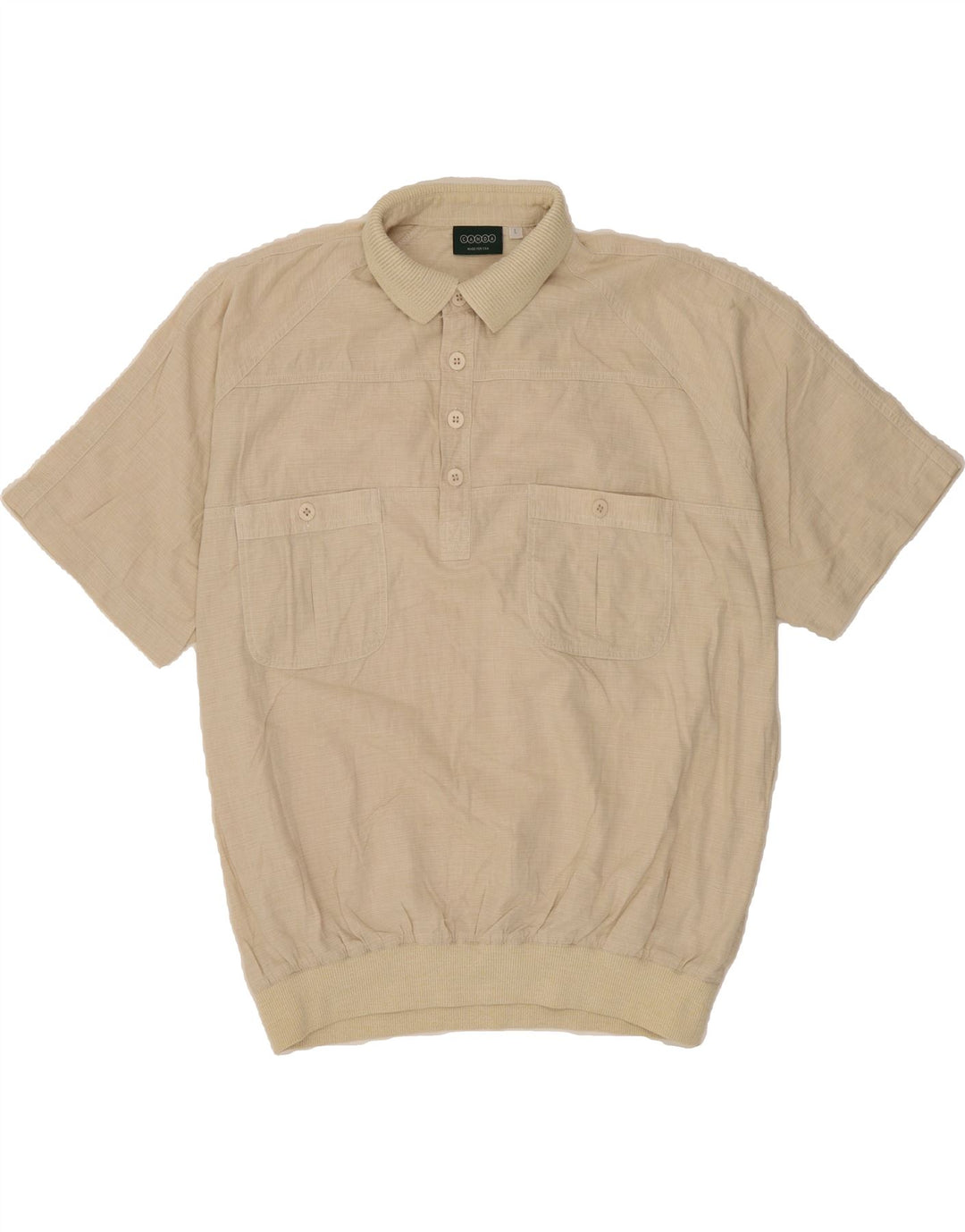 CANDA Mens Short Sleeve Pullover Shirt Large Beige Cotton Vintage Canda and Second-Hand Canda from Messina Hembry 