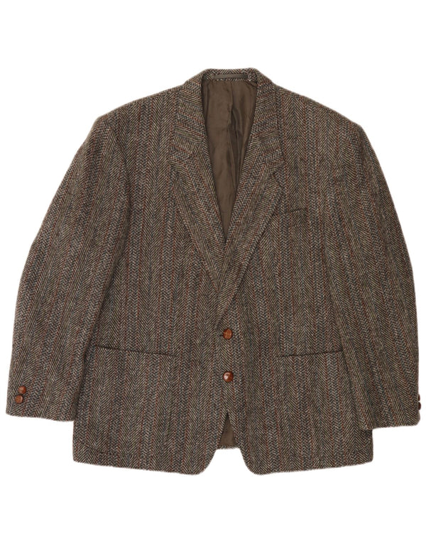 Męska marynarka zapinana na 2 guziki Harris Tweed UK 40, duża brązowa jodełka