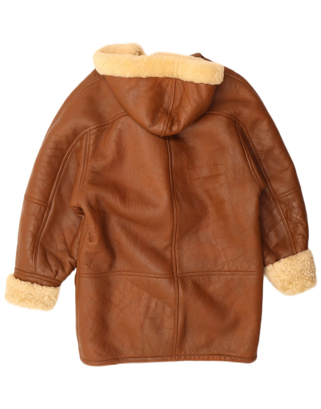 Damski płaszcz z kapturem w stylu vintage, UK 16, duży, beżowy, shearling, klasyczny