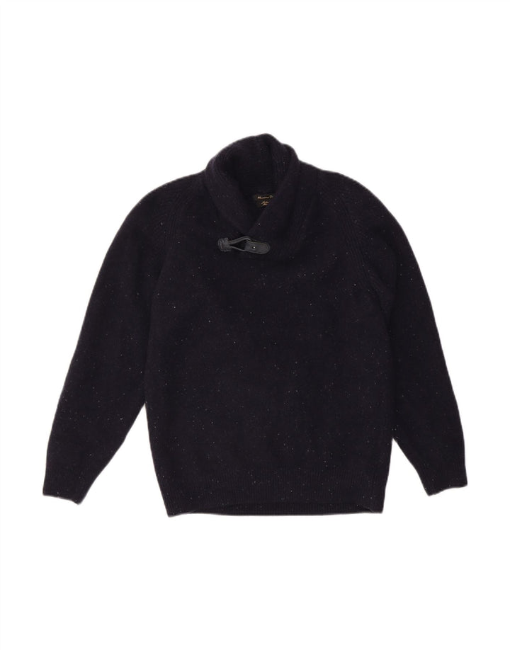MASSIMO DUTTI Womens Shawl Neck Jumper Sweater UK 14 Large Navy Blue