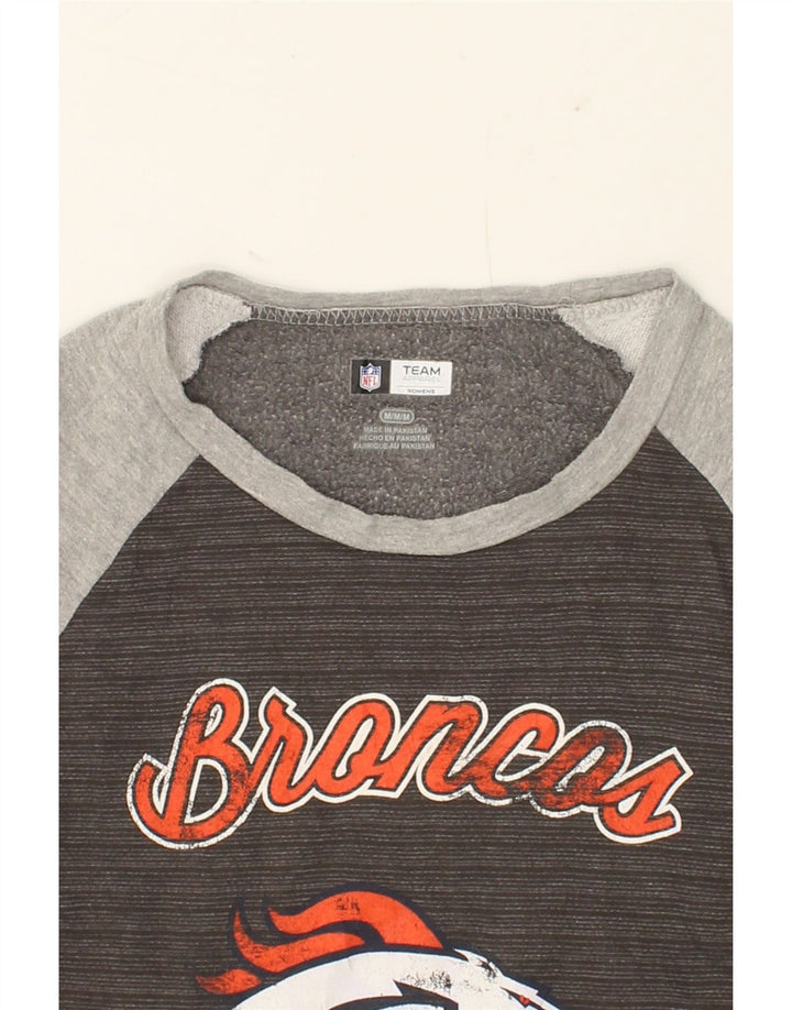 NFL Womens Broncos Graphic Sweatshirt Jumper UK 14 Medium Grey Colourblock Vintage NFL and Second-Hand NFL from Messina Hembry 