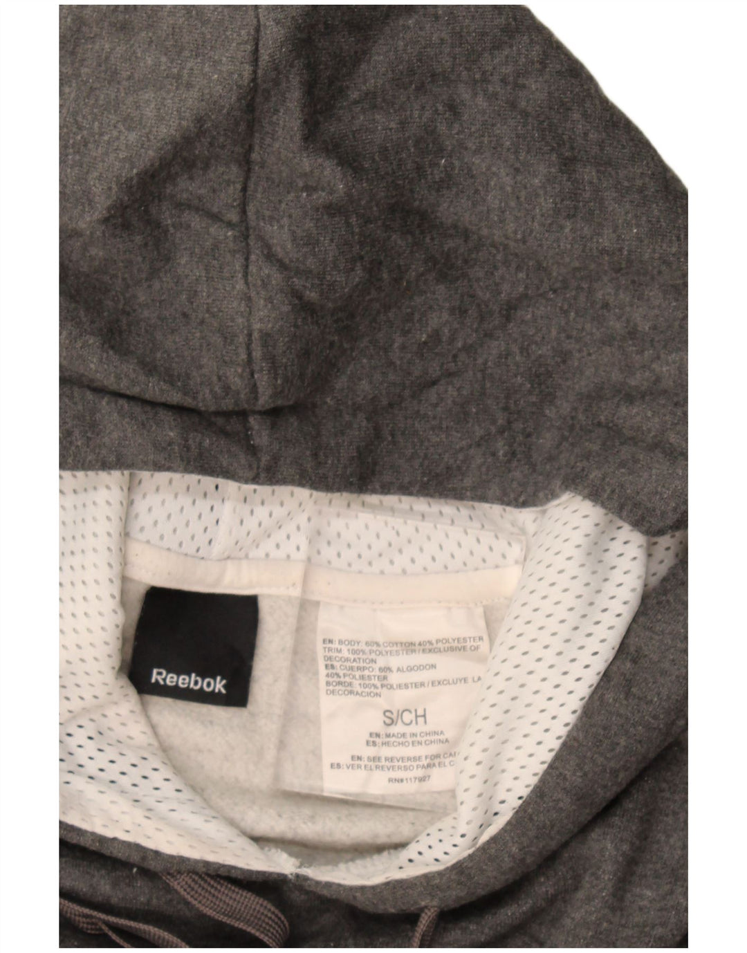 Męski sweter z kapturem Reebok z grafiką, mały, szary, bawełniany