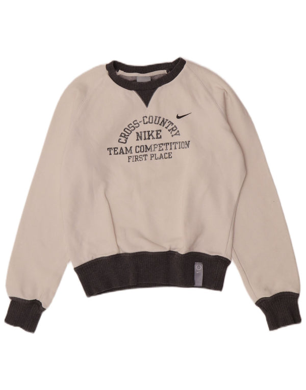 Damska bluza z grafiką Nike, UK 8/10, mała, biała, z blokami kolorów