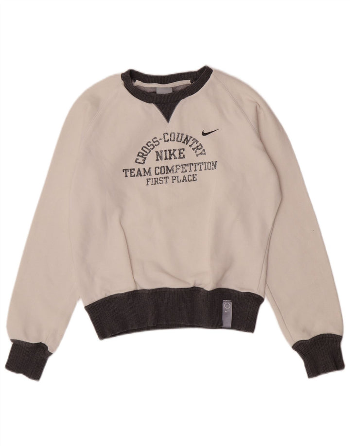 Damska bluza z grafiką Nike, UK 8/10, mała, biała, z blokami kolorów