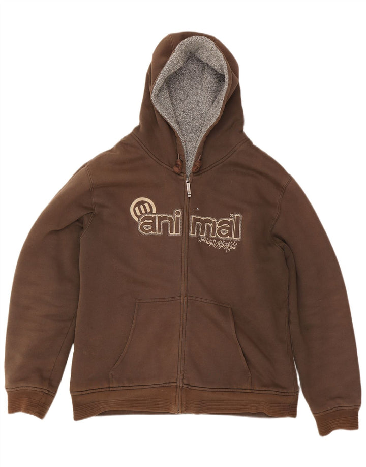 Męski sweter z kapturem i grafiką ANIMAL, duży, brązowy, bawełniany