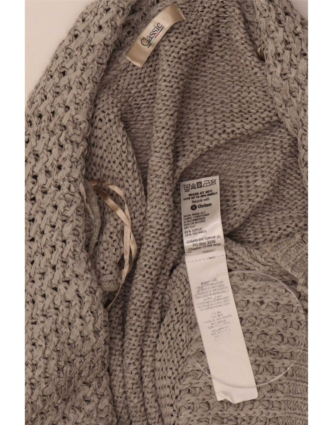 Marks & Spencer Damski klasyczny sweter rozpinany UK 16, duży, szary