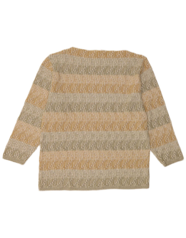 Sweter damski w stylu vintage z dekoltem w łódkę UK 14, duży, beżowy, geometryczny, akrylowy