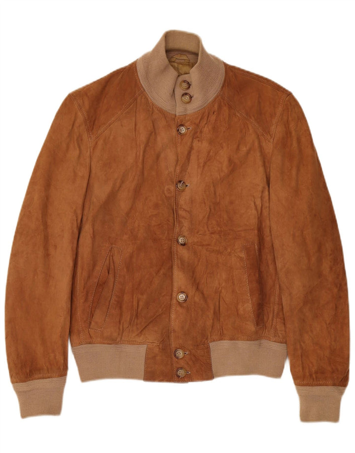 Zamszowa kurtka męska Bomber IT 46 XS w stylu vintage, brązowa