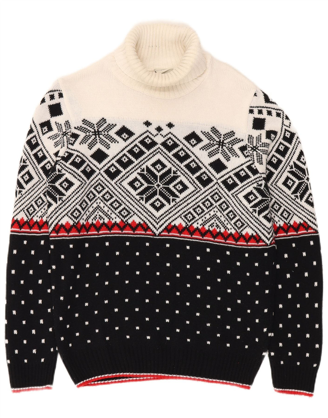 Vintage męski sweter z golfem, mały czarny Fair Isle