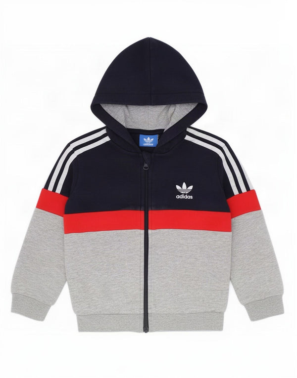 Adidas Baby Boys Sweter Zip Hoodie Sweter 18-24 Miesięcy Szara Bawełna z blokami kolorów