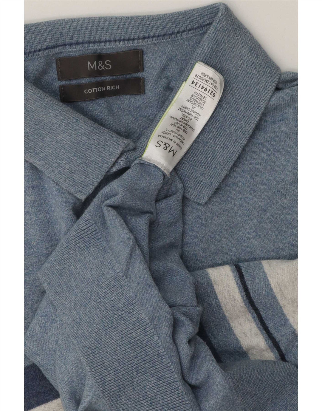 Męska koszulka polo Marks & Spencer, duża, niebieska, bawełniana w paski