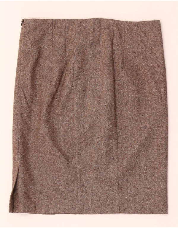Spódnica damska Benetton Mini Straight IT 42 Medium W28 Brązowa wełniana nakrapiana