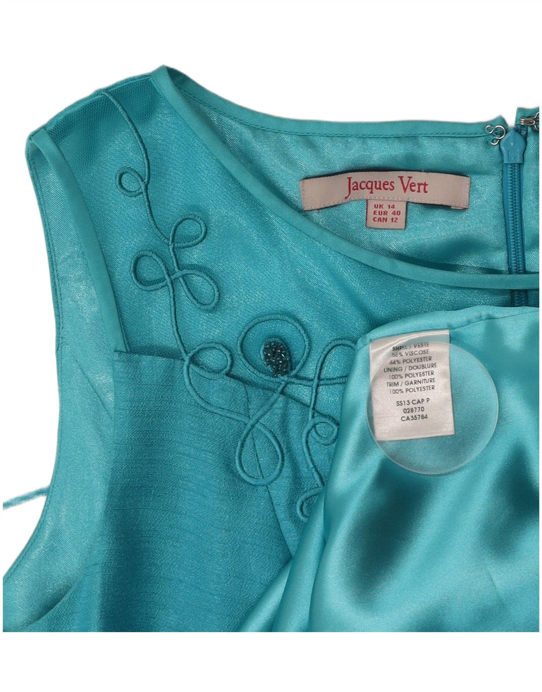 JACQUES VERT Damska sukienka płaszczowa bez rękawów UK 14, duża turkusowa wiskoza