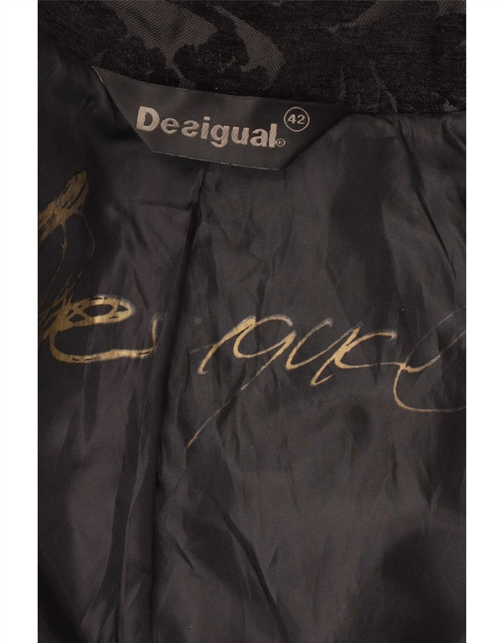 Desigual damski płaszcz o regularnym kroju EU 42, duży, czarny, w kwiaty, nowoczesny