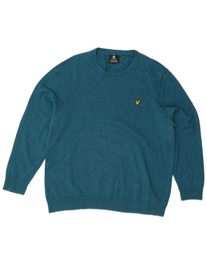 Męski sweter z okrągłym dekoltem Lyle & Scott 2XL, niebieska bawełna