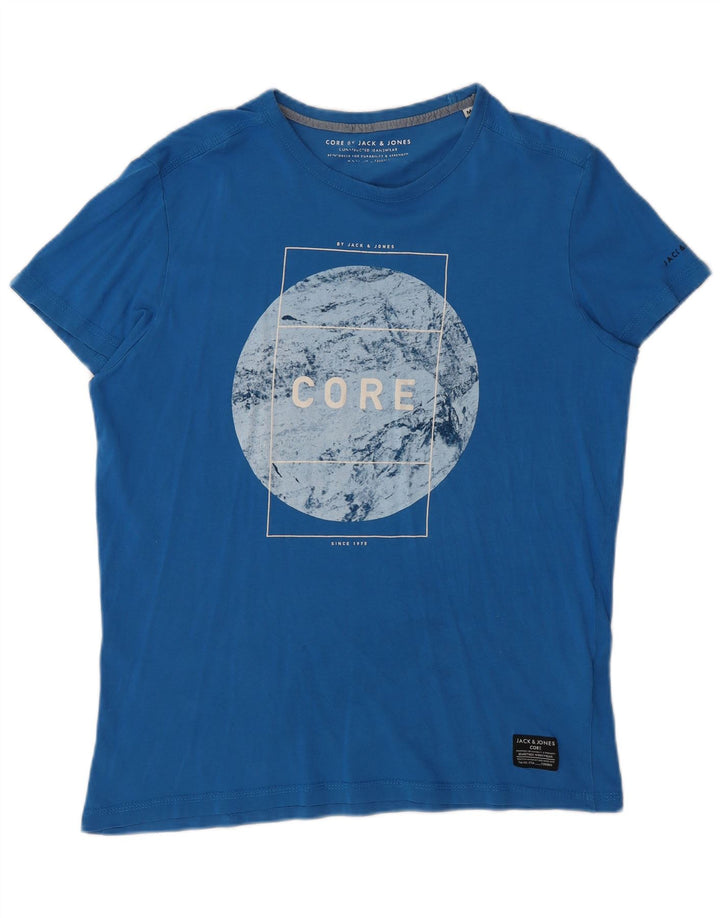 Męski T-shirt z grafiką Jack & Jones, bawełniany, średni niebieski
