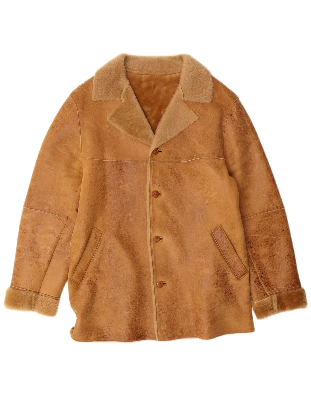 MUNPER Mens Shearling Jacket IT 50 Large Brown Leather