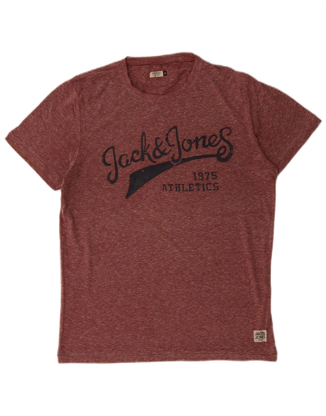 Męska koszulka z grafiką JACK & JONES Top, średni, bordowy, nakrapiany poliester