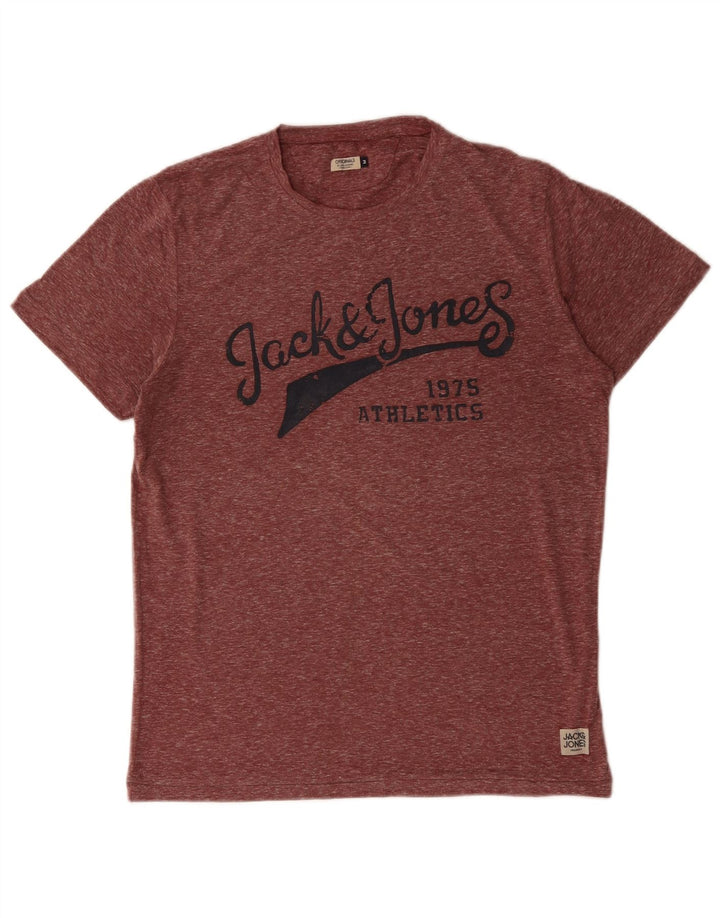 Męska koszulka z grafiką JACK & JONES Top, średni, bordowy, nakrapiany poliester