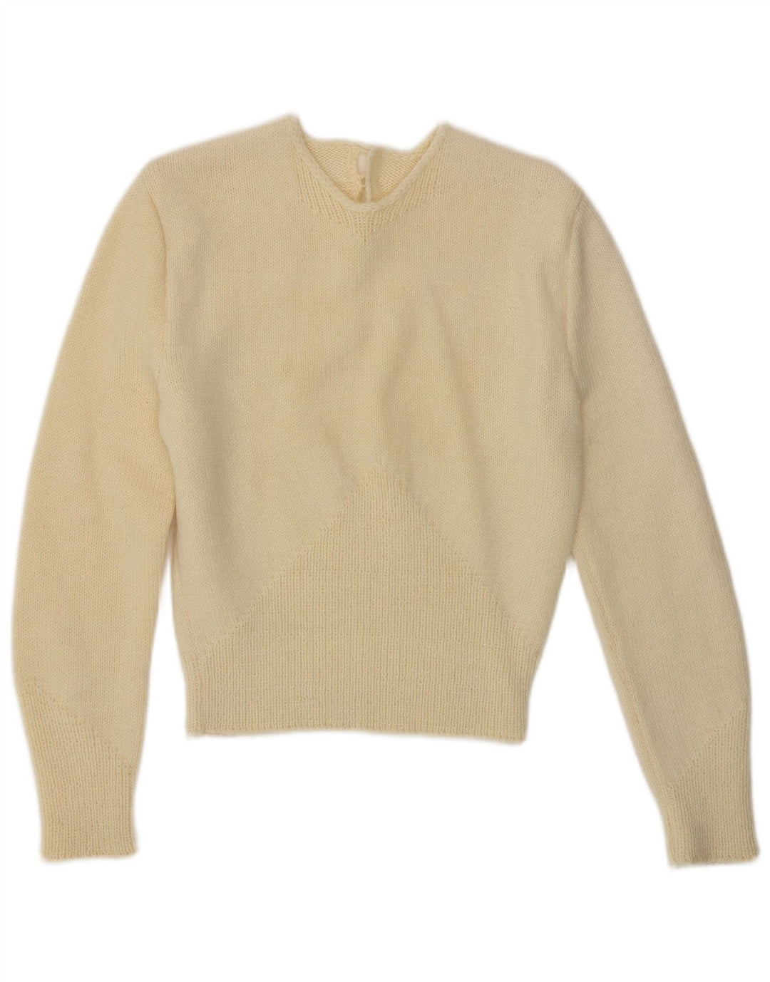 Sweter damski VINTAGE z okrągłym dekoltem UK 10, mały, w kolorze złamanej bieli