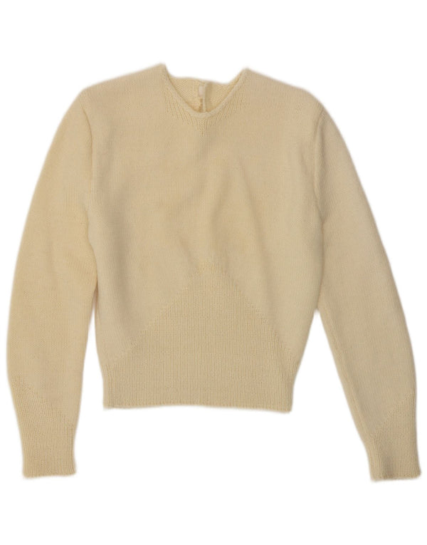 Sweter damski VINTAGE z okrągłym dekoltem UK 10, mały, w kolorze złamanej bieli