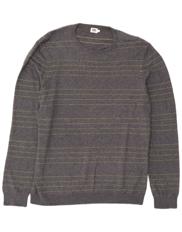 Męski sweter z okrągłym dekoltem John Lewis, bawełniany w średnie niebieskie paski