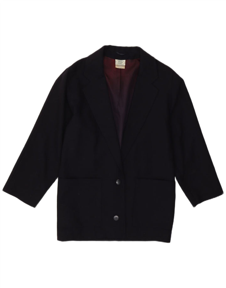 Damska marynarka zapinana na 2 guziki Laura Ashley UK 10 Mała granatowa wełna