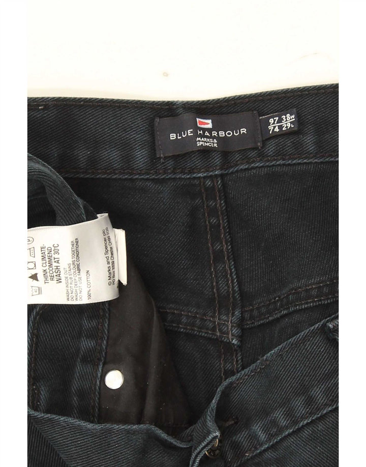 Marks & Spencer Męskie niebieskie dżinsy Harbor Straight W38 L29 Czarne bawełniane