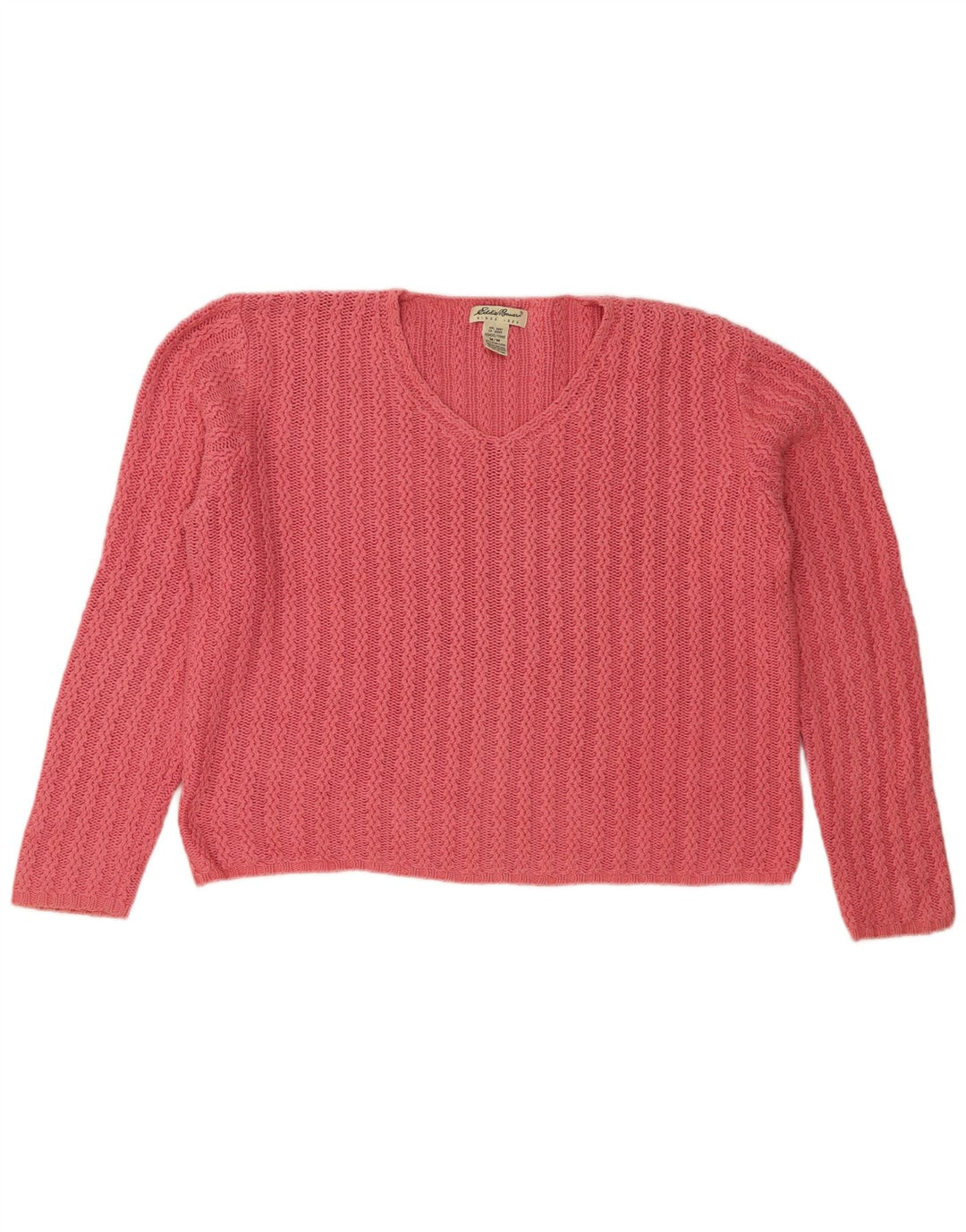 Damski sweter oversize Eddie Bauer z dekoltem w kształcie litery V, UK 14, średni różowy bawełniany