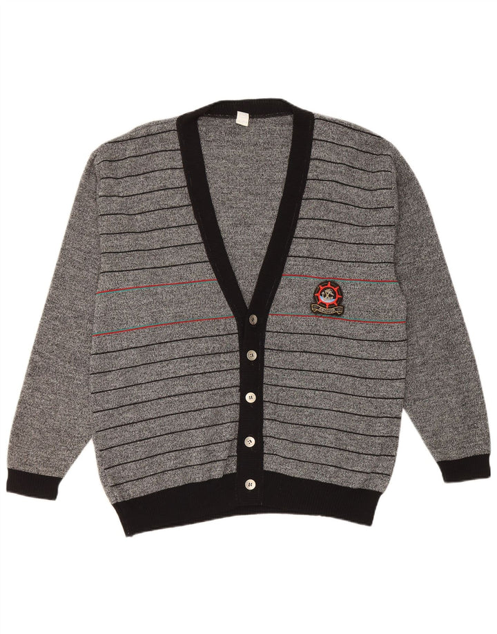 Vintage męski sweter kardigan IT 50 w średnie szare paski